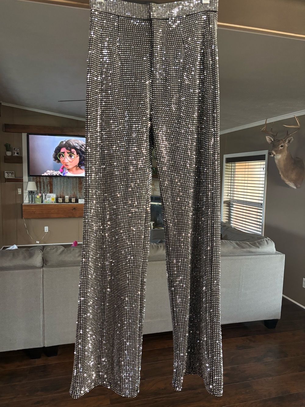 Black Rhinestoned Wide-Leg Pants